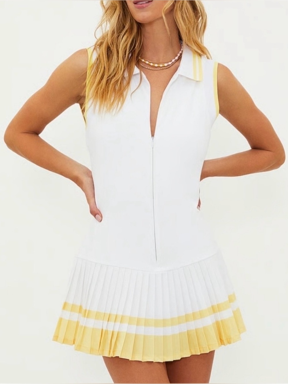 Beach Riot Sport Bria Sleeveless Yellow Pleated Tennis Dress